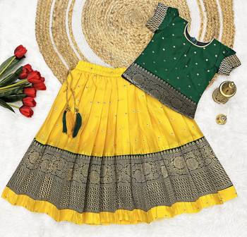 Baby Girls South Indian Yellow Pattu Pavadai Lehenga Choli Set for Kids 1