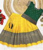 Baby Girls South Indian Yellow Pattu Pavadai Lehenga Choli Set for Kids