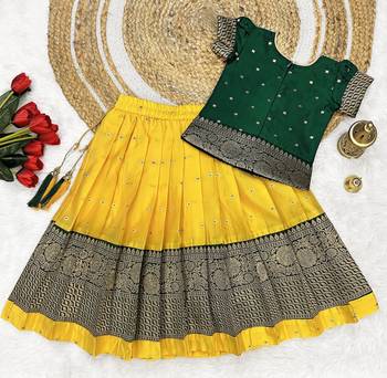 Baby Girls South Indian Yellow Pattu Pavadai Lehenga Choli Set for Kids 2