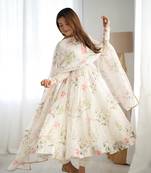 PURE SOFT ORGANJA SILK FABRIC FULLY FLAIR KALI PATTERN AND CANVAS PATTA WITH DUPPTA SET,PENT READY TO WEAR