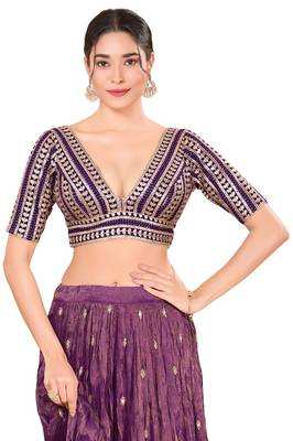 Wine Silk Printed Readymade Blouse 1