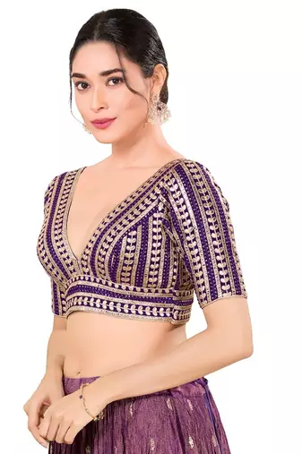 Wine Silk Printed Readymade Blouse