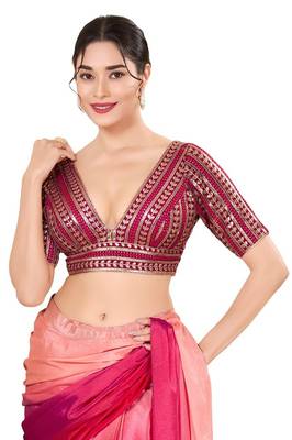 Magenta Silk Blend Threadwork Readymade Blouse 1
