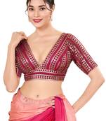 Magenta Silk Blend Threadwork Readymade Blouse