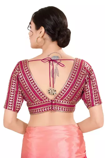Magenta Silk Blend Threadwork Readymade Blouse