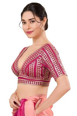 Magenta Silk Blend Threadwork Readymade Blouse 3
