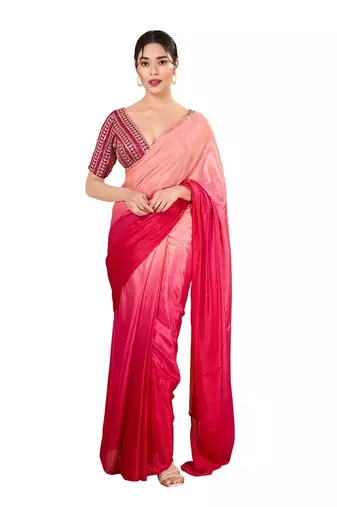 Magenta Silk Blend Threadwork Readymade Blouse