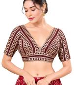Maroon Padded Jain Silk V Neck Blouse