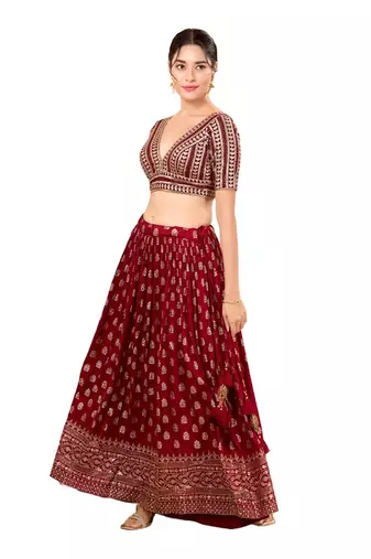 Maroon Padded Jain Silk V Neck Blouse