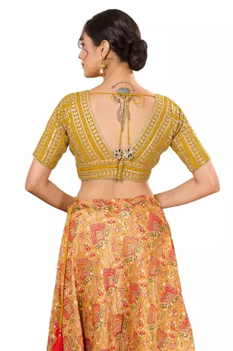 Mustard Padded Jain Silk V Neck Blouse