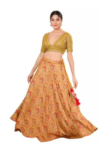 Mustard Padded Jain Silk V Neck Blouse