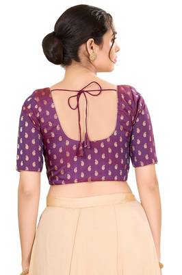 Brinjal Padded Jain Silk Round Neck Blouse 2