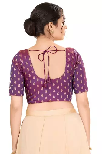 Brinjal Padded Jain Silk Round Neck Blouse