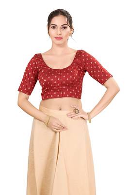 Red Padded Jain Silk Round Neck Blouse 1