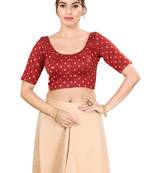 Red Padded Jain Silk Round Neck Blouse