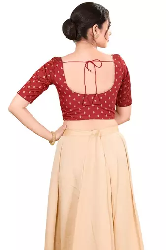 Red Padded Jain Silk Round Neck Blouse