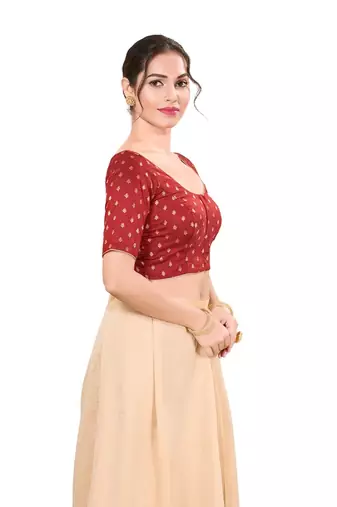 Red Padded Jain Silk Round Neck Blouse