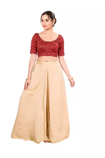 Red Padded Jain Silk Round Neck Blouse