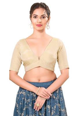 Light Gold Padded Net V Neck Blouse 1