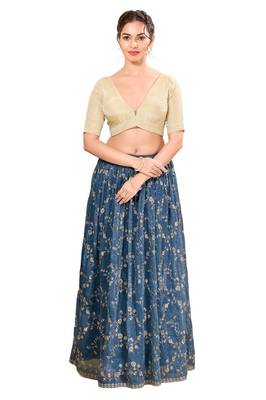 Light Gold Padded Net V Neck Blouse 4