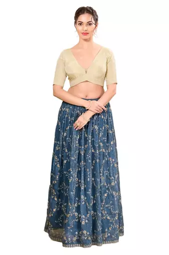 Light Gold Padded Net V Neck Blouse