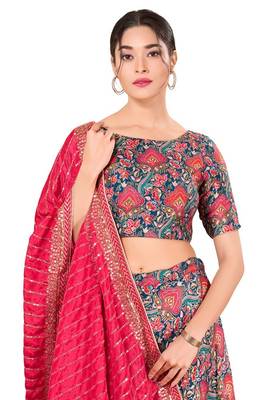 Blue Padded Jacquard Round Neck Blouse 1