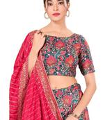 Blue Padded Jacquard Round Neck Blouse