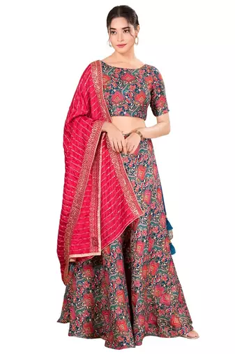 Blue Padded Jacquard Round Neck Blouse