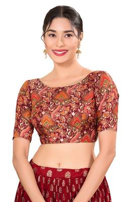 Maroon Padded Jacquard Round Neck Blouse 1
