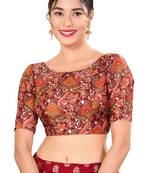 Maroon Padded Jacquard Round Neck Blouse