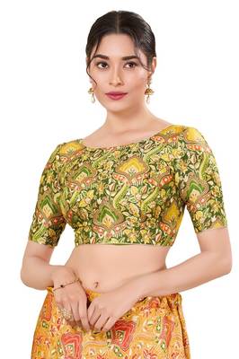 Mehendi Green Padded Jacquard Round Neck Blouse 1