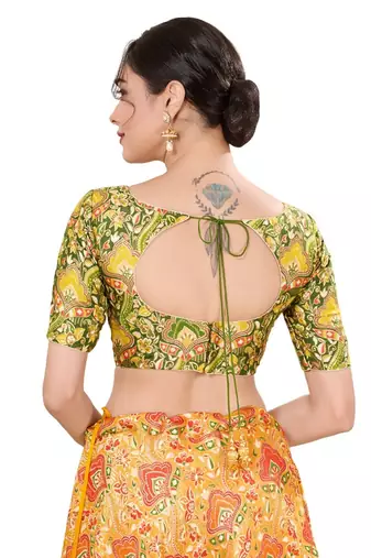 Mehendi Green Padded Jacquard Round Neck Blouse