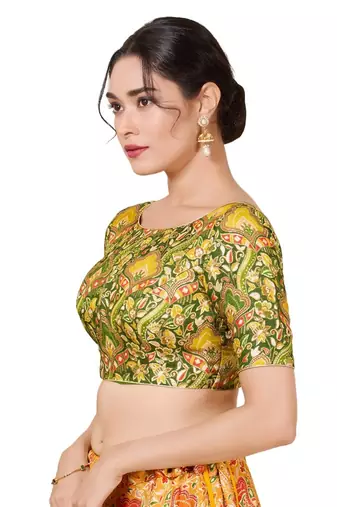 Mehendi Green Padded Jacquard Round Neck Blouse