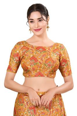 Mustard Padded Jacquard Round Neck Blouse 1
