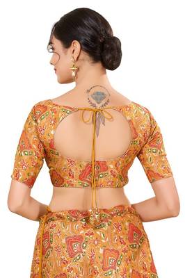 Mustard Padded Jacquard Round Neck Blouse 2