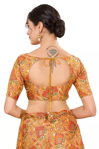 Mustard Padded Jacquard Round Neck Blouse