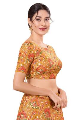 Mustard Padded Jacquard Round Neck Blouse 3