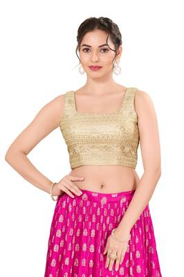 Gold Padded Jain Silk Square Neck Blouse 1