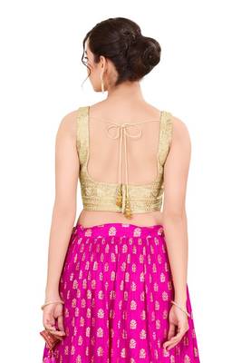 Gold Padded Jain Silk Square Neck Blouse 2