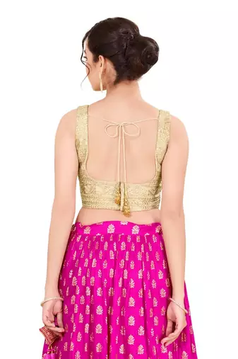 Gold Padded Jain Silk Square Neck Blouse