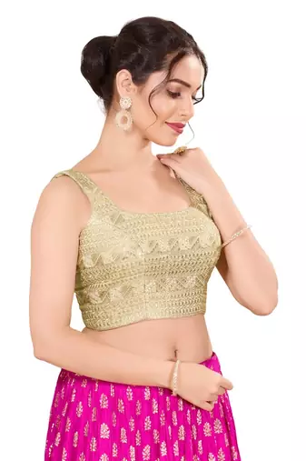 Gold Padded Jain Silk Square Neck Blouse