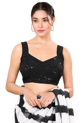 Black Padded Net Sweatheart Neck Blouse 1