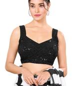 Black Padded Net Sweatheart Neck Blouse