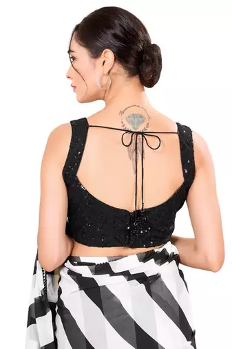 Black Padded Net Sweatheart Neck Blouse