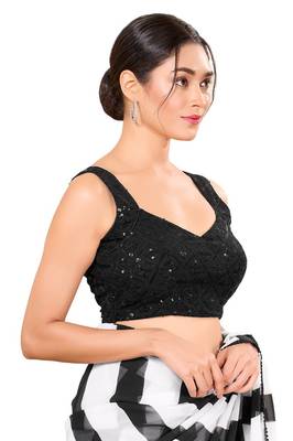 Black Padded Net Sweatheart Neck Blouse 3