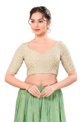 Light Gold Padded Jain Silk Sweatheart Neck Blouse 1