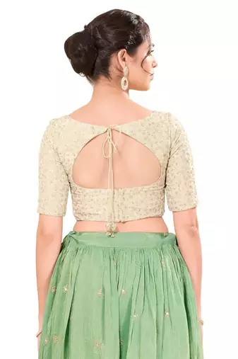 Light Gold Padded Jain Silk Sweatheart Neck Blouse