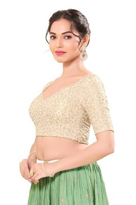 Light Gold Padded Jain Silk Sweatheart Neck Blouse 3