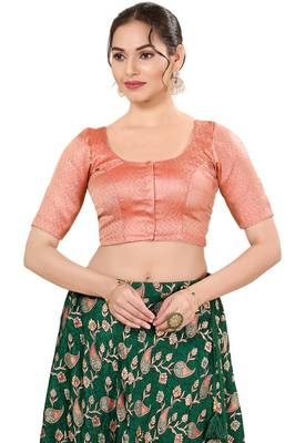 Dark Copper Padded Silk Round Neck Blouse 1