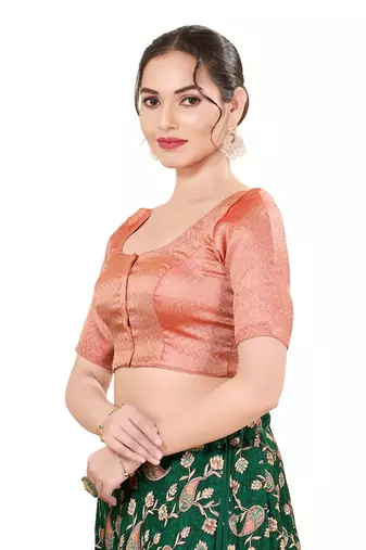 Dark Copper Padded Silk Round Neck Blouse
